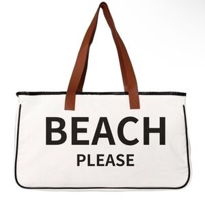 White Canvas Tote Bag with Brown Handles